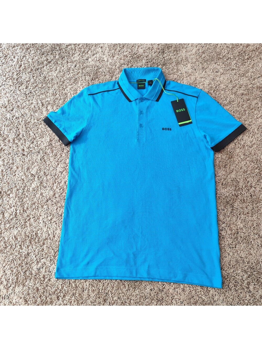 Hugo Boss Paddy 1  Polo Shirt Mens Medium Light Blue Logo Sleeve Regular Fit
